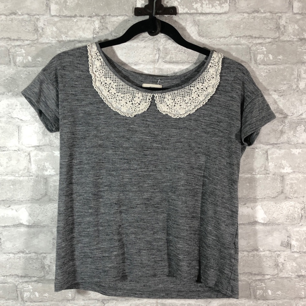 Pins & Needles Gray Crop Top w/ Lace Collar Detail
